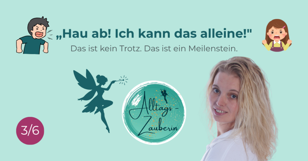 Kind will alles allein machen – Mutter mit trotzigem Kind-Emoji